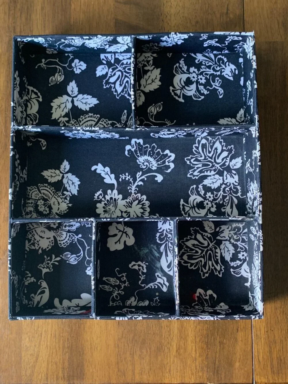 Black and White Floral Drawer Organizer Insert 6 Compartment Vanity Tray 15x15
